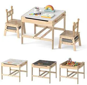 Kids Table and Chairs, 3 in 1 Wooden Activity Toddler Desk w/Reversible Whiteboard & Chalkboard, Hidden Space and Drawers for Arts, Crafts, Play, Toddler Table and Chair Set (Gray,Giraffe) Kids Table and Chairs, 3 in 1 Wooden Activity Toddler Desk w/Reversible Whiteboard & Chalkboard, Hidden Space and Drawers for Arts, Crafts, Play, Toddler Table and Chair Set (Gray,Giraffe)