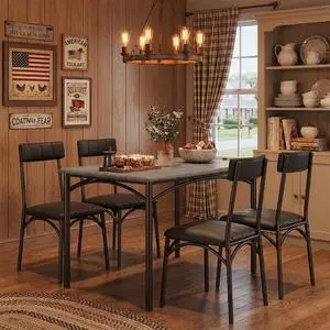 Dining Table Set for 4, 5 Piece Kitchen Table and Chairs for 4 with Upholstered Chairs, Rectangular Dining Room Table Set, Kitchen Table Set for Small Space, Apartment, Studio, Rustic Gray Dining Table Set for 4, 5 Piece Kitchen Table and Chairs for 4 with Upholstered Chairs, Rectangular Dining Room Table Set, Kitchen Table Set for Small Space, Apartment, Studio, Rustic Gray