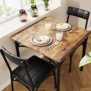 Dining Table Set for 2, Kitchen Table and Chairs for 2 with Upholstered Chairs, 3 Piece Dining Room Table Set, Square Kitchen Table Set for Small Space, Apartment, Studio, Rustic Brown Dining Table Set for 2, Kitchen Table and Chairs for 2 with Upholstered Chairs, 3 Piece Dining Room Table Set, Square Kitchen Table Set for Small Space, Apartment, Studio, Rustic Brown