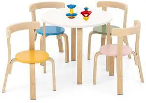 Kids Table and Chair Set, Bentwood Toddler Round Table and 4 Chairs for Craft Art, Building Block, 5-Piece Children Furniture Set for Daycare, Kindergarten, Playroom (Colorful) Kids Table and Chair Set, Bentwood Toddler Round Table and 4 Chairs for Craft Art, Building Block, 5-Piece Children Furniture Set for Daycare, Kindergarten, Playroom (Colorful)