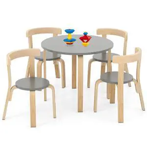 Kids Table and Chair Set, Bentwood Toddler Round Table and 4 Chairs for Craft Art, Building Block, 5-Piece Children Furniture Set for Daycare, Kindergarten, Playroom (Gray) Kids Table and Chair Set, Bentwood Toddler Round Table and 4 Chairs for Craft Art, Building Block, 5-Piece Children Furniture Set for Daycare, Kindergarten, Playroom (Gray)