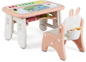 Kids Table and Chair Set, Height Adjustable Toddler Art Table w/Bunny Shape Chair, 2 Flip Open Magnetic Boards, Storage, Drawing Accessories, Toddler Table & Chair Set for Girls Boys, Pink Kids Table and Chair Set, Height Adjustable Toddler Art Table w/Bunny Shape Chair, 2 Flip Open Magnetic Boards, Storage, Drawing Accessories, Toddler Table & Chair Set for Girls Boys, Pink