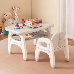 Toddler Table and Chair Set, Cute Activity Table with Storage and Building Blocks, Dinosaur Shaped Armchair, Kids Table and Chair Set for Eating Reading Playing, Gift for Boys Girls (Grey) Toddler Table and Chair Set, Cute Activity Table with Storage and Building Blocks, Dinosaur Shaped Armchair, Kids Table and Chair Set for Eating Reading Playing, Gift for Boys Girls (Grey)