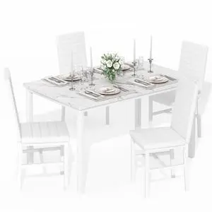 5 Piece Dining Table Set for 4, Faux Marble Kitchen Table with Upholstered Chairs, Modern Dinner Table Set for Dining Room, Small Spaces, White&White 5 Piece Dining Table Set for 4, Faux Marble Kitchen Table with Upholstered Chairs, Modern Dinner Table Set for Dining Room, Small Spaces, White&White