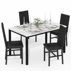 5 Piece Dining Table Set for 4, Faux Marble Kitchen Table with Upholstered Chairs, Modern Dinner Table Set for Dining Room, Small Spaces, White&Black 5 Piece Dining Table Set for 4, Faux Marble Kitchen Table with Upholstered Chairs, Modern Dinner Table Set for Dining Room, Small Spaces, White&Black