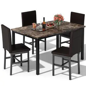 5 Piece Dining Table Set for 4, Faux Marble Kitchen Table with Upholstered Chairs, Modern Dinner Table Set for Dining Room, Apartment, Small Spaces, Brown&Brown 5 Piece Dining Table Set for 4, Faux Marble Kitchen Table with Upholstered Chairs, Modern Dinner Table Set for Dining Room, Apartment, Small Spaces, Brown&Brown