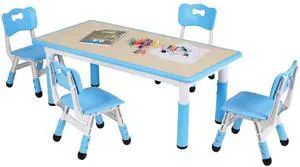 Kids Table and 4 Chairs, Height Adjustable Toddler Desk & Chair Set, Anti-Slip Legs, Graffiti Desktop, Children Large Multi-Activity Table with 47.2" x 23.6", Classroom, Homes, Daycares (Blue) Kids Table and 4 Chairs, Height Adjustable Toddler Desk & Chair Set, Anti-Slip Legs, Graffiti Desktop, Children Large Multi-Activity Table with 47.2" x 23.6", Classroom, Homes, Daycares (Blue)