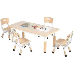Kids Table and 4 Chairs, Height Adjustable Toddler Desk & Chair Set, Anti-Slip Legs, Graffiti Desktop, Children Large Multi-Activity Table with 47.2" x 23.6", Classroom, Homes, Daycares (Beige) Kids Table and 4 Chairs, Height Adjustable Toddler Desk & Chair Set, Anti-Slip Legs, Graffiti Desktop, Children Large Multi-Activity Table with 47.2" x 23.6", Classroom, Homes, Daycares (Beige)
