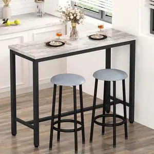 39.3" Bar Table Set of 2,Faux Marble Pub Height Table and Chairs Set of 2 with Upholstered Stools,3 Piece Bar Table and Chairs Set Dining Table Set for Living Room,Kitchen,Bar,Grey 39.3" Bar Table Set of 2,Faux Marble Pub Height Table and Chairs Set of 2 with Upholstered Stools,3 Piece Bar Table and Chairs Set Dining Table Set for Living Room,Kitchen,Bar,Grey