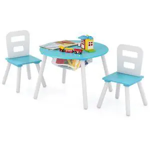 Kids Table and Chair Set, Wood Activity Table w/Center Mesh Storage, Children Furniture Gift for Boys & Girls, Ideal for Arts, Crafts, Snack Time, Homework, Toddler Table and Chair Set, Blue Kids Table and Chair Set, Wood Activity Table w/Center Mesh Storage, Children Furniture Gift for Boys & Girls, Ideal for Arts, Crafts, Snack Time, Homework, Toddler Table and Chair Set, Blue