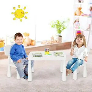 Kids Table and Chairs, 3-Piece Children Activity Table for Drawing, Reading, Art Craft, Snack Time, Lightweight Plastic Toddler Table and Chair Set for Playroom, Daycare, Kindergarten (White) Kids Table and Chairs, 3-Piece Children Activity Table for Drawing, Reading, Art Craft, Snack Time, Lightweight Plastic Toddler Table and Chair Set for Playroom, Daycare, Kindergarten (White)