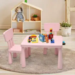 Kids Table and Chairs, 3-Piece Children Activity Table for Drawing, Reading, Art Craft and Snack Time, Lightweight Plastic Toddler Table and Chair Set for Playroom, Daycare, Kindergarten (Pink) Kids Table and Chairs, 3-Piece Children Activity Table for Drawing, Reading, Art Craft and Snack Time, Lightweight Plastic Toddler Table and Chair Set for Playroom, Daycare, Kindergarten (Pink)