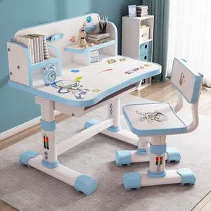 Kids Functional Desk and Chair Set, Height Adjustable Kids Table and Chair Set, Children Study Desk for 6-12, Upgraded Writing Study Table, Suitable Gift for Girls Boys (Blue) Kids Functional Desk and Chair Set, Height Adjustable Kids Table and Chair Set, Children Study Desk for 6-12, Upgraded Writing Study Table, Suitable Gift for Girls Boys (Blue)