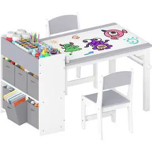 Kids Art Table and Chairs, Wooden Kids Craft Table and Chairs with Storage Bins and Paper Roll, Toddler Activity Play Desk for Drawing/Learning/Read, Toddler Table and Chair Set for Boy/Girl Kids Art Table and Chairs, Wooden Kids Craft Table and Chairs with Storage Bins and Paper Roll, Toddler Activity Play Desk for Drawing/Learning/Read, Toddler Table and Chair Set for Boy/Girl