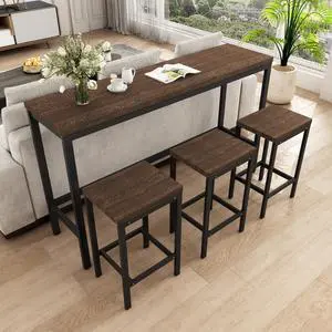 Modern Design 4-Piece Counter Height Extra Long Dining Table Set with 3 Stools and Side Table with Footrest,Space-Saving Pub Kitchen Set,Easy Assembly,Dark Brown Modern Design 4-Piece Counter Height Extra Long Dining Table Set with 3 Stools and Side Table with Footrest,Space-Saving Pub Kitchen Set,Easy Assembly,Dark Brown