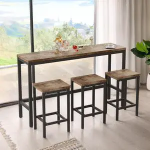 Modern Design 4-Piece Counter Height Extra Long Dining Table Set with 3 Stools and Side Table with Footrest,Space-Saving Pub Kitchen Set,Easy Assembly,Natural Modern Design 4-Piece Counter Height Extra Long Dining Table Set with 3 Stools and Side Table with Footrest,Space-Saving Pub Kitchen Set,Easy Assembly,Natural