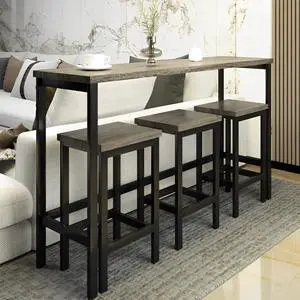 4-Piece Counter Height 60.2inch Extra Long Dining Table Set with 3 Stools and Side Table with Footrest,Space-Saving Pub Kitchen Set,Gray 4-Piece Counter Height 60.2inch Extra Long Dining Table Set with 3 Stools and Side Table with Footrest,Space-Saving Pub Kitchen Set,Gray