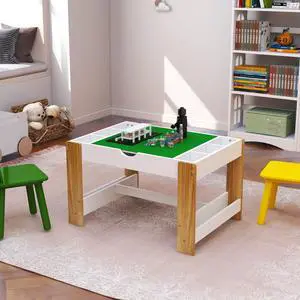Wooden 2 in 1 Kids Play Table with Storage, Lego Toy Building Block Top, Toddler Activity Table with Book Storage for Reading, Writing, Playing, White Wooden 2 in 1 Kids Play Table with Storage, Lego Toy Building Block Top, Toddler Activity Table with Book Storage for Reading, Writing, Playing, White