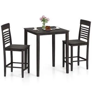 3-Piece Dining Table Set for 2, Counter-Height Square Kitchen Table and Chairs Set with Rubber Wood Frame, Curved Back, Footrest, Bar Table Set for Small Place Dinette Breakfast Nook 3-Piece Dining Table Set for 2, Counter-Height Square Kitchen Table and Chairs Set with Rubber Wood Frame, Curved Back, Footrest, Bar Table Set for Small Place Dinette Breakfast Nook