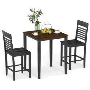 3-Piece Dining Table Set for 2, Counter-Height Square Kitchen Table and Chairs Set with Rubber Wood Frame, Curved Back, Footrest, Bar Table Set for Small Place Dinette Breakfast Nook 3-Piece Dining Table Set for 2, Counter-Height Square Kitchen Table and Chairs Set with Rubber Wood Frame, Curved Back, Footrest, Bar Table Set for Small Place Dinette Breakfast Nook