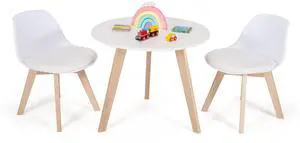 Kids Table and Chair Set, 3 PCS Wood Activity Play Table w/Padded Seat & Wood Legs for Arts, Crafts, Reading, Preschool, Kindergarten, Playroom, Mid Century Modern Toddler Table and Chairs Kids Table and Chair Set, 3 PCS Wood Activity Play Table w/Padded Seat & Wood Legs for Arts, Crafts, Reading, Preschool, Kindergarten, Playroom, Mid Century Modern Toddler Table and Chairs