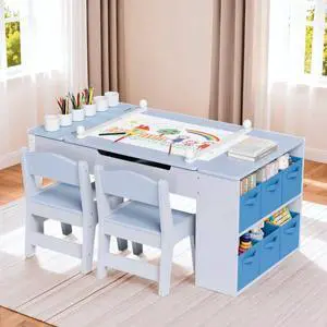 Kids Art Table and Chairs Set, 3 in 1 Toddler Craft Desk w/Easel, Sturdy Wood Activity Table w/Large Drawing Tabletop, Paint Cups, Removable Bins, Paper Roll for Home Classroom Daycare Kids Art Table and Chairs Set, 3 in 1 Toddler Craft Desk w/Easel, Sturdy Wood Activity Table w/Large Drawing Tabletop, Paint Cups, Removable Bins, Paper Roll for Home Classroom Daycare