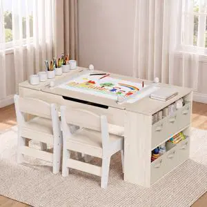 Kids Art Table and Chairs Set, 3 in 1 Toddler Craft Desk w/Easel, Sturdy Wood Activity Table w/Large Drawing Tabletop, Paint Cups, Removable Bins, Paper Roll for Home Classroom Daycare Kids Art Table and Chairs Set, 3 in 1 Toddler Craft Desk w/Easel, Sturdy Wood Activity Table w/Large Drawing Tabletop, Paint Cups, Removable Bins, Paper Roll for Home Classroom Daycare