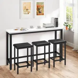 4-Piece Bar Table and Chairs Set with 3 PU Upholstered Bar Stools, 60.2" Faux Marble Table Top, Modern Counter Height Table for Kitchen, Living Room, Party Room, Small Space, Pub (Black) 4-Piece Bar Table and Chairs Set with 3 PU Upholstered Bar Stools, 60.2" Faux Marble Table Top, Modern Counter Height Table for Kitchen, Living Room, Party Room, Small Space, Pub (Black)