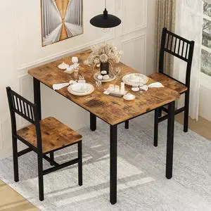 Small Kitchen Table Set for 2, Industrial Dining Breakfast Table and 2 Chairs, 3 Pieces Dining Table Set for Dining Room, Living Room, Apartment, Small Space (Retro Brown) Small Kitchen Table Set for 2, Industrial Dining Breakfast Table and 2 Chairs, 3 Pieces Dining Table Set for Dining Room, Living Room, Apartment, Small Space (Retro Brown)