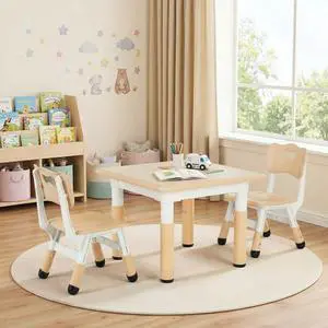 Kids Table and 2 Chairs Set, Height Adjustable Toddler Desk, Baby Activity Art Table with Wipe-Clean Desktop, Ergonomic Chair, Anti-Slip Legs, Montessori Education for Daycare, Home, Preschool Kids Table and 2 Chairs Set, Height Adjustable Toddler Desk, Baby Activity Art Table with Wipe-Clean Desktop, Ergonomic Chair, Anti-Slip Legs, Montessori Education for Daycare, Home, Preschool