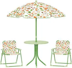 Kids Picnic Table and Chair Set, Outdoor Activity Table with Foldable Chairs, Removable Umbrella, Fox Pattern Toddler Patio Furniture for Backyard, Garden, Green Kids Picnic Table and Chair Set, Outdoor Activity Table with Foldable Chairs, Removable Umbrella, Fox Pattern Toddler Patio Furniture for Backyard, Garden, Green