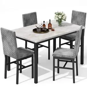 Dining Room Table Set for 4 Faux Marble 5 Piece Dining Table with 4 Modern Upholstered Velvet Chairs for Small Space, Home Kitchen, Apartment,Grey Dining Room Table Set for 4 Faux Marble 5 Piece Dining Table with 4 Modern Upholstered Velvet Chairs for Small Space, Home Kitchen, Apartment,Grey