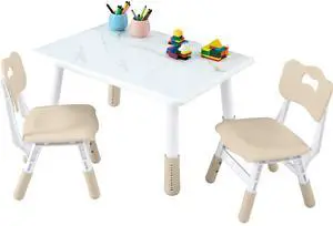 Toddler Table and Chair Set for Ages 3-8, Adjustable Kids Table and Chairs for Reading,Drawing, Eating, Children Activity Table with Graffiti Tabletop for Daycare/Classroom/Home/Preschool Toddler Table and Chair Set for Ages 3-8, Adjustable Kids Table and Chairs for Reading,Drawing, Eating, Children Activity Table with Graffiti Tabletop for Daycare/Classroom/Home/Preschool