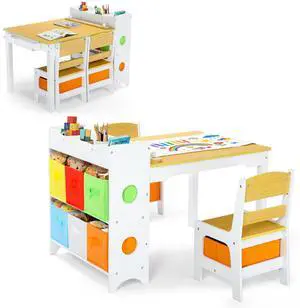 Kids Art Table & 2 Chairs Set, 8 Storage Drawers, Natural | Wood Toddler Activity Table w/Paper Roll, Drawing, Studying, Kids Table and Chairs for Playroom, Daycare, Home, 3 Years+ Kids Art Table & 2 Chairs Set, 8 Storage Drawers, Natural | Wood Toddler Activity Table w/Paper Roll, Drawing, Studying, Kids Table and Chairs for Playroom, Daycare, Home, 3 Years+