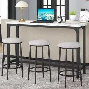 Bar Table Set for 3, 4 Piece Console Table with 3 Stools, Counter Height Kitchen Table Set with 3 Chairs for Breakfast Nook, Living Room and Apartment (White & Black) Bar Table Set for 3, 4 Piece Console Table with 3 Stools, Counter Height Kitchen Table Set with 3 Chairs for Breakfast Nook, Living Room and Apartment (White & Black)