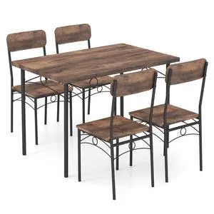 Dining Table Set for 4, Rectangle Kitchen Table and 4 Farmhouse Dining Chairs with Heavy-Duty Metal Frame, Wood Grain Surface,Space-Saving Dinette Set for Small Space, Home, Restaurant Dining Table Set for 4, Rectangle Kitchen Table and 4 Farmhouse Dining Chairs with Heavy-Duty Metal Frame, Wood Grain Surface,Space-Saving Dinette Set for Small Space, Home, Restaurant