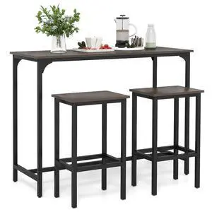 3-Piece Dining Table Set, 47.5" Industrial Counter-Height Kitchen Table and 2 Bar Stools, High Top Rectangular Pub Table and Chairs for Dining Room Small Place Breakfast Nook Bistro (Grey) 3-Piece Dining Table Set, 47.5" Industrial Counter-Height Kitchen Table and 2 Bar Stools, High Top Rectangular Pub Table and Chairs for Dining Room Small Place Breakfast Nook Bistro (Grey)