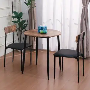 Round Dining Table Set for 2, 3-Piece Wood Tabletop Samill Kitchen Table and Chairs with Strong Metal Frame, Modern Dinette with Chairs for Small Spaces Living Room (Brown) Round Dining Table Set for 2, 3-Piece Wood Tabletop Samill Kitchen Table and Chairs with Strong Metal Frame, Modern Dinette with Chairs for Small Spaces Living Room (Brown)