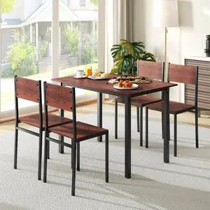 Dining Table Set for 4, Modern Table and Chairs Set of 4 for Kitchen Dining Room Breakfast Nook (Walnut) Dining Table Set for 4, Modern Table and Chairs Set of 4 for Kitchen Dining Room Breakfast Nook (Walnut)
