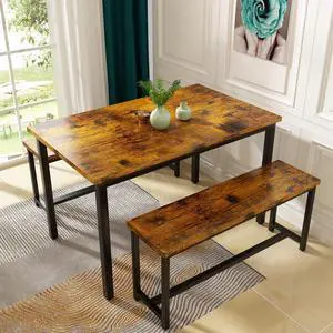 47" Dining Table Set with Bench, Breakfast Kitchen Table Set of 4, Sturdy Structure Space-Saving Dinette for Kitchen,Breakfast Nook,Dining Room, Living Room(Brown) 47" Dining Table Set with Bench, Breakfast Kitchen Table Set of 4, Sturdy Structure Space-Saving Dinette for Kitchen,Breakfast Nook,Dining Room, Living Room(Brown)