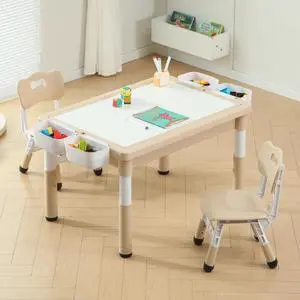 4 in 1 Kids Table and Chairs Set, Toddler Activity Table with Storage, Graffiti & Building Blocks Double-Sided Tabletop, Multi Functional Tables and Chairs for Children Ages 3-6, Burlywood 4 in 1 Kids Table and Chairs Set, Toddler Activity Table with Storage, Graffiti & Building Blocks Double-Sided Tabletop, Multi Functional Tables and Chairs for Children Ages 3-6, Burlywood