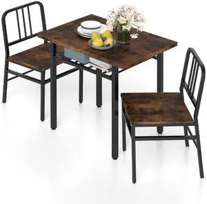 3-Piece Dining Table Set, Rectangular Kitchen Table with Storage Rack and 2 Dining Chairs, Heavy-Duty Metal Frame, Space-Saving Dinette Set for Breakfast Nook, Apartment (Brown + Black) 3-Piece Dining Table Set, Rectangular Kitchen Table with Storage Rack and 2 Dining Chairs, Heavy-Duty Metal Frame, Space-Saving Dinette Set for Breakfast Nook, Apartment (Brown + Black)