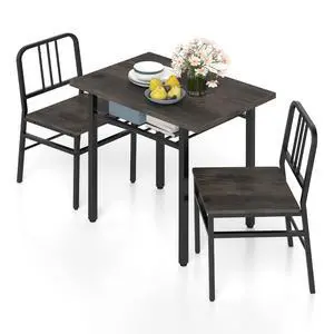 3-Piece Dining Table Set, Rectangular Kitchen Table with Storage Rack and 2 Dining Chairs, Heavy-Duty Metal Frame, Space-Saving Dinette Set for Breakfast Nook, Apartment (Gray + Black) 3-Piece Dining Table Set, Rectangular Kitchen Table with Storage Rack and 2 Dining Chairs, Heavy-Duty Metal Frame, Space-Saving Dinette Set for Breakfast Nook, Apartment (Gray + Black)