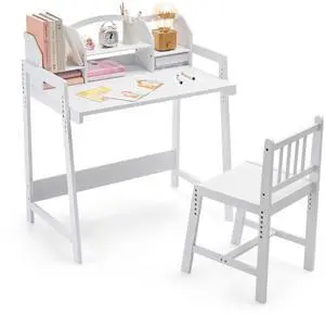 Kids Desk and Chair Set, Height Adjustable Bamboo Study Desk with Removable Hutch and Storage, Ergonomic Children Writing Table for Homework, Reading and Art, Ages 3-12 Kids Desk and Chair Set, Height Adjustable Bamboo Study Desk with Removable Hutch and Storage, Ergonomic Children Writing Table for Homework, Reading and Art, Ages 3-12