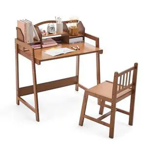 Kids Desk and Chair Set, Height Adjustable Bamboo Study Desk with Removable Hutch and Storage, Ergonomic Children Writing Table for Homework, Reading and Art, Ages 3-12 Kids Desk and Chair Set, Height Adjustable Bamboo Study Desk with Removable Hutch and Storage, Ergonomic Children Writing Table for Homework, Reading and Art, Ages 3-12