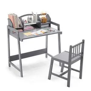 Kids Desk and Chair Set, Height Adjustable Bamboo Study Desk with Removable Hutch and Storage, Ergonomic Children Writing Table for Homework, Reading and Art, Ages 3-12 Kids Desk and Chair Set, Height Adjustable Bamboo Study Desk with Removable Hutch and Storage, Ergonomic Children Writing Table for Homework, Reading and Art, Ages 3-12