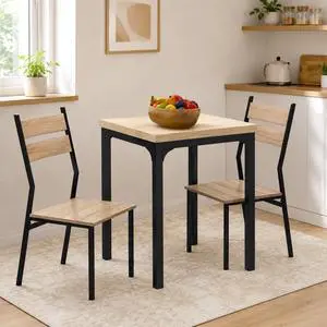 Dining Table Set for 2, Dining Room Set, 3 Piece, Light Wood Grain | Modern Kitchen Table and Chairs, Breakfast Nook, Small Space, Apartment, Space Saving Dining Table Set for 2, Dining Room Set, 3 Piece, Light Wood Grain | Modern Kitchen Table and Chairs, Breakfast Nook, Small Space, Apartment, Space Saving