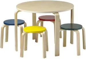 Round Bentwood Table and Stool Set, Children's Furniture, Assorted, 5-Piece Round Bentwood Table and Stool Set, Children's Furniture, Assorted, 5-Piece