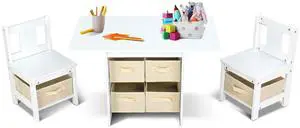 Kids Table and Chairs with Storage, 6 Drawers Toddlers Table and Chair Set- Ideal for 3-8 Years Old, European Grade Wooden Kids Activity Table for Art Crafts and Study (White) Kids Table and Chairs with Storage, 6 Drawers Toddlers Table and Chair Set- Ideal for 3-8 Years Old, European Grade Wooden Kids Activity Table for Art Crafts and Study (White)