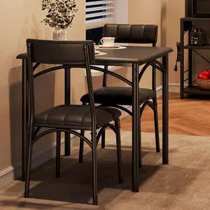 Kitchen Table and Chairs for 2, Square Dining Room Table Set with 2 Upholstered Chairs, 3 Piece Kitchen Table Set for Small Space, Apartment, Rustic Black Kitchen Table and Chairs for 2, Square Dining Room Table Set with 2 Upholstered Chairs, 3 Piece Kitchen Table Set for Small Space, Apartment, Rustic Black